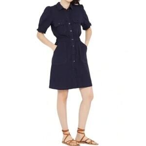 Revolve FRNCH Gabriella Navy Ruffle Sleeve Cotton Gauze Mini Dress Size M